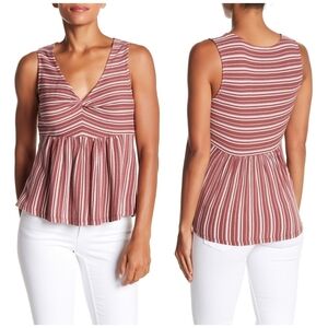 Lucky Brand Red & White Strip Peplum V-Neck Knot Strapless Top